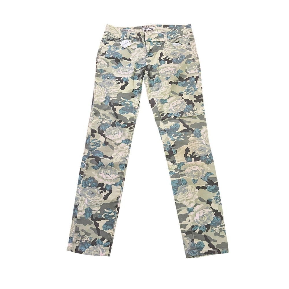 Hot Kiss Skinny Lily Camo Floral Pants Women Size 9 Green Pink Camouflage Rose